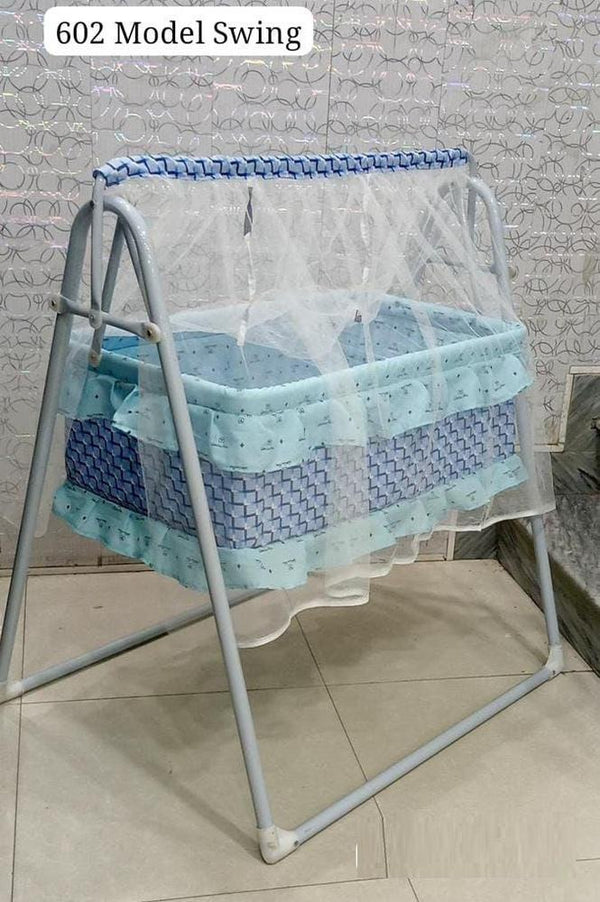Baby Swing with Mosquito Net Blue White Design